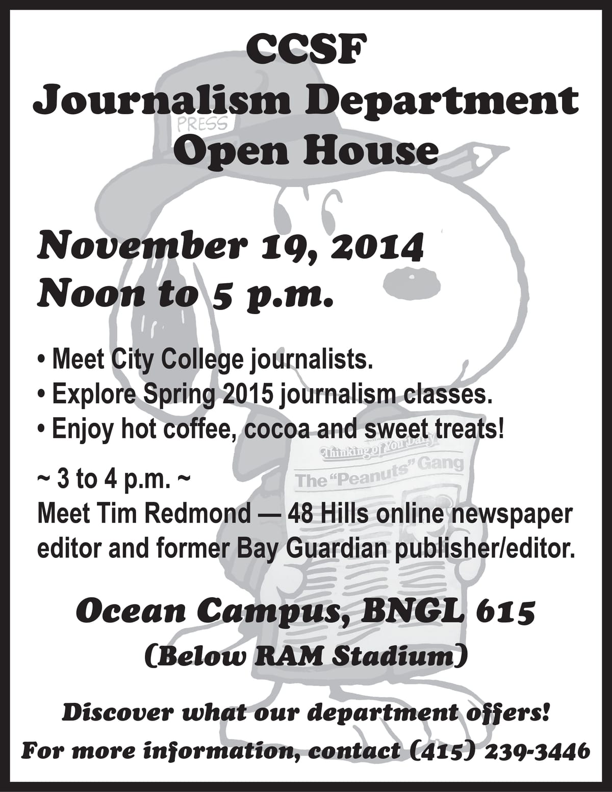 Journalism Department Open House Wednesday Nov. 19
