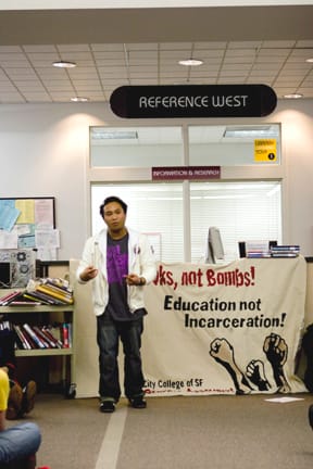 Brian Cruz speaks a the Rosenberg Library study-in after closing time on Feb. 11. DON CLYDE / THE GUARDSMAN