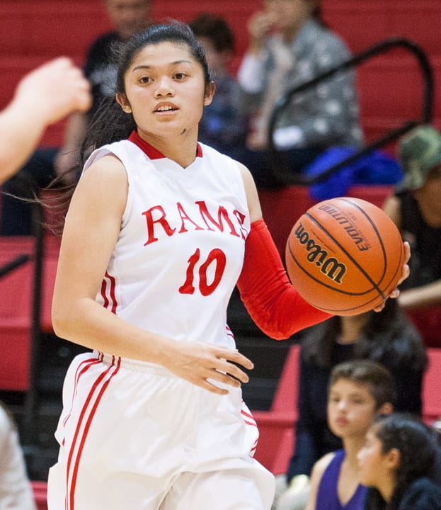 Rams sophomore guard Raquel Torres (10) handles the ball during a CCCAA women’s basketball game on Friday, Feb. 14, 2014, at Ocean campus. Photo by Santiago Mejia/The Guardsman