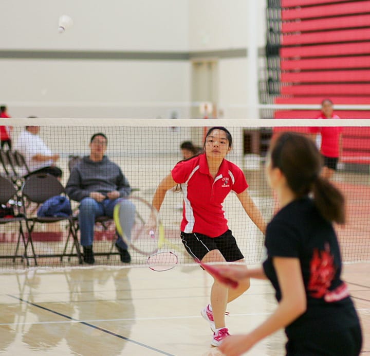 Rams rank 1 player, Annie Zhen, and MJ Phan (rank 1), Zhen defaults her singles match against MJ Phan (rank 1) due to an ankle injury at Ocean campus, Tuesday, March 25, 2014. Photo by Jackson Ly/The Guardsman
