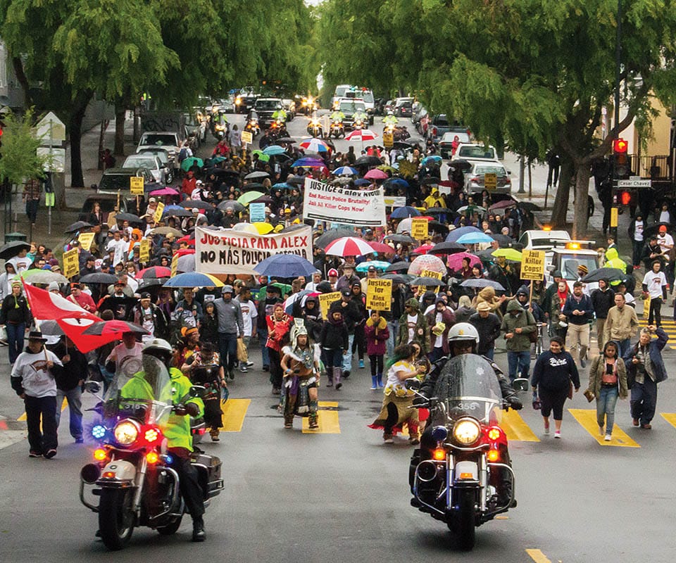 More than 200 protesters march down Folsom Street on Saturday, March 29, 2014, demanding justice over the killing of City College student Alejandro Nieto. Photo by Khaled Sayed/The Guardsman