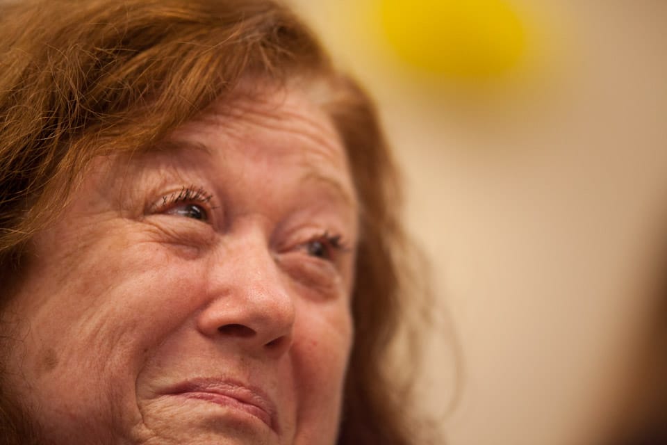 Ann Fontanella reacts to the praise she receives from students and colleagues at a reception honoring her award as Teacher of the Year by Teachers of English to Speakers of Other Languages, Inc (TESOL) on Tuesday, May 6, 2014 at the City College’s downtown campus. Photo Nathaniel Y. Downes