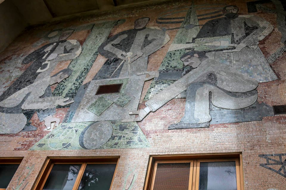 The mosaic titled Theory and Science is located between the west entrance stairs of Science Hall. ( Photo by Natasha Dangond)