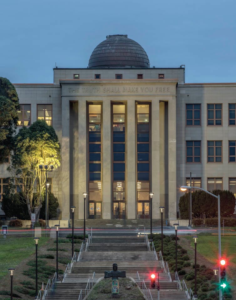 City College adopted the phrase, “The Truth Shall Make You Free” as the official college motto in 1948. The inscription is carved into the facade of Science Hall facing Phelan Avenue. Nov. 12, 2014 Ocean Campus. (Photo by Nathaniel Y. Downes)