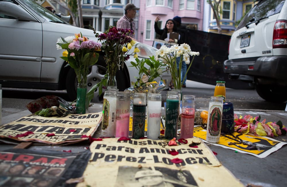 Shrine for Amilcar Perez-Lopez who was killed by Police, at Folsom and 24th streets on Saturday, March 14. (Photo by Khaled Sayed)