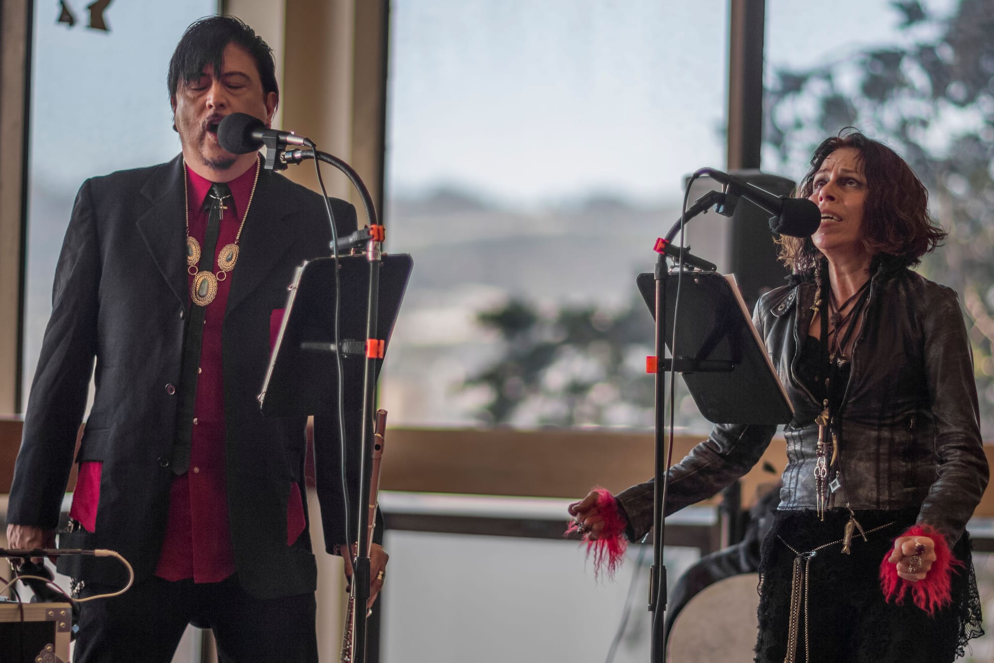 (L-R) Miguel Garcia and deCoy Gallerina were a band performing electronica Native American music at City Cafe on Ocean Campus, Thursday, Feb. 26. (Photo by Nathaniel Y. Downes)