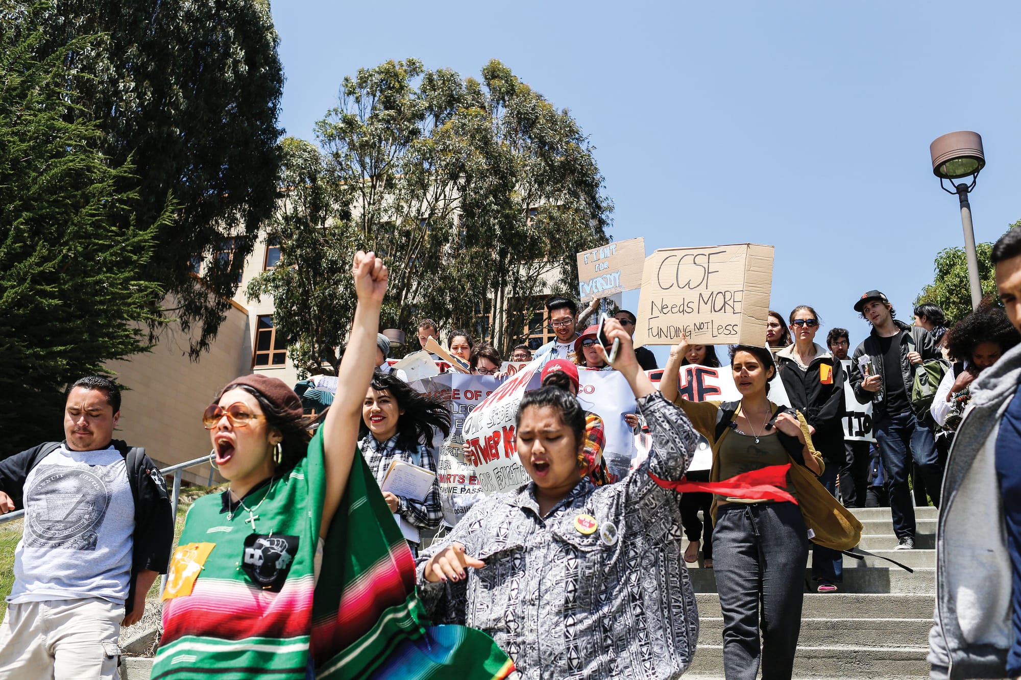 City College student Jahaira Morales leads students in a walkout demonstration around Ocean Campus on Wednesday, May 6. (Photo by Natasha Dangond)