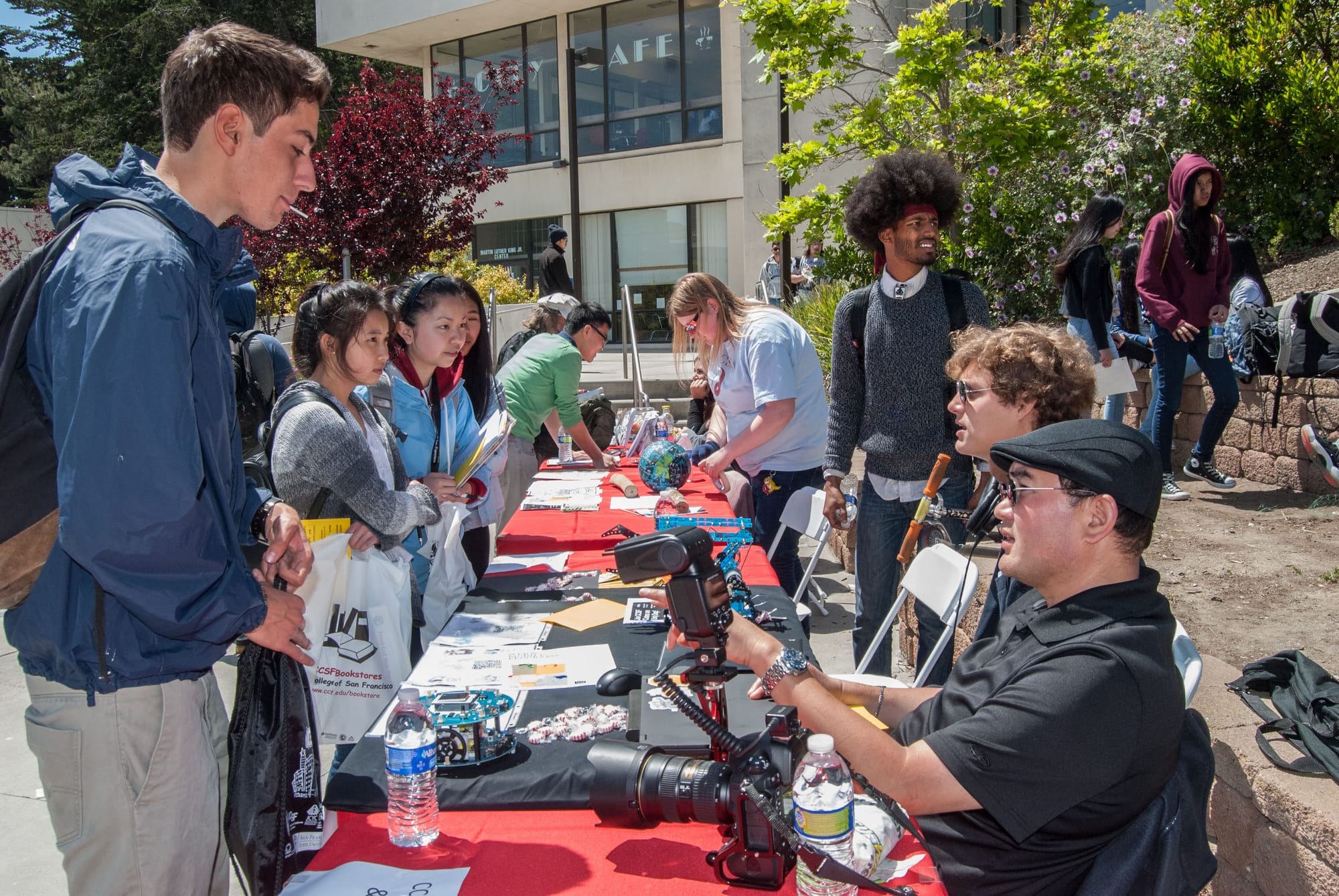 Members of the Coders Club speak with high school students during Frisco Day in the Amphitheater. Ocean Campus on Friday, April 24. (Photo by Franchon Smith)