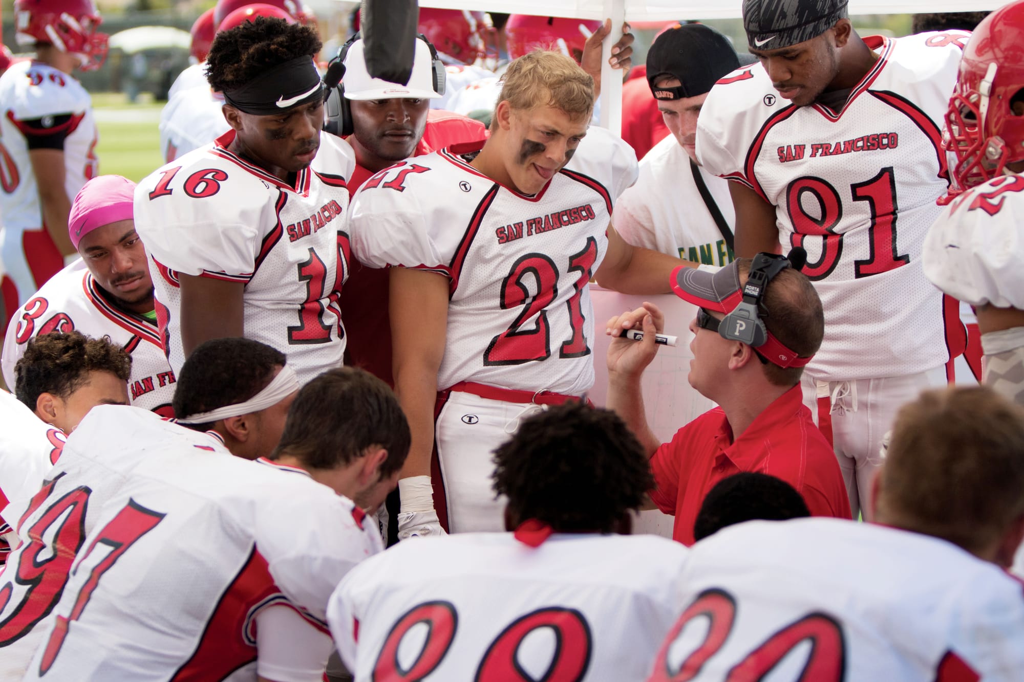 Coach Jimmy Collins addressing the team. Sierra College, Sept 5. (Photo by Peter Wong/The Guardsman)