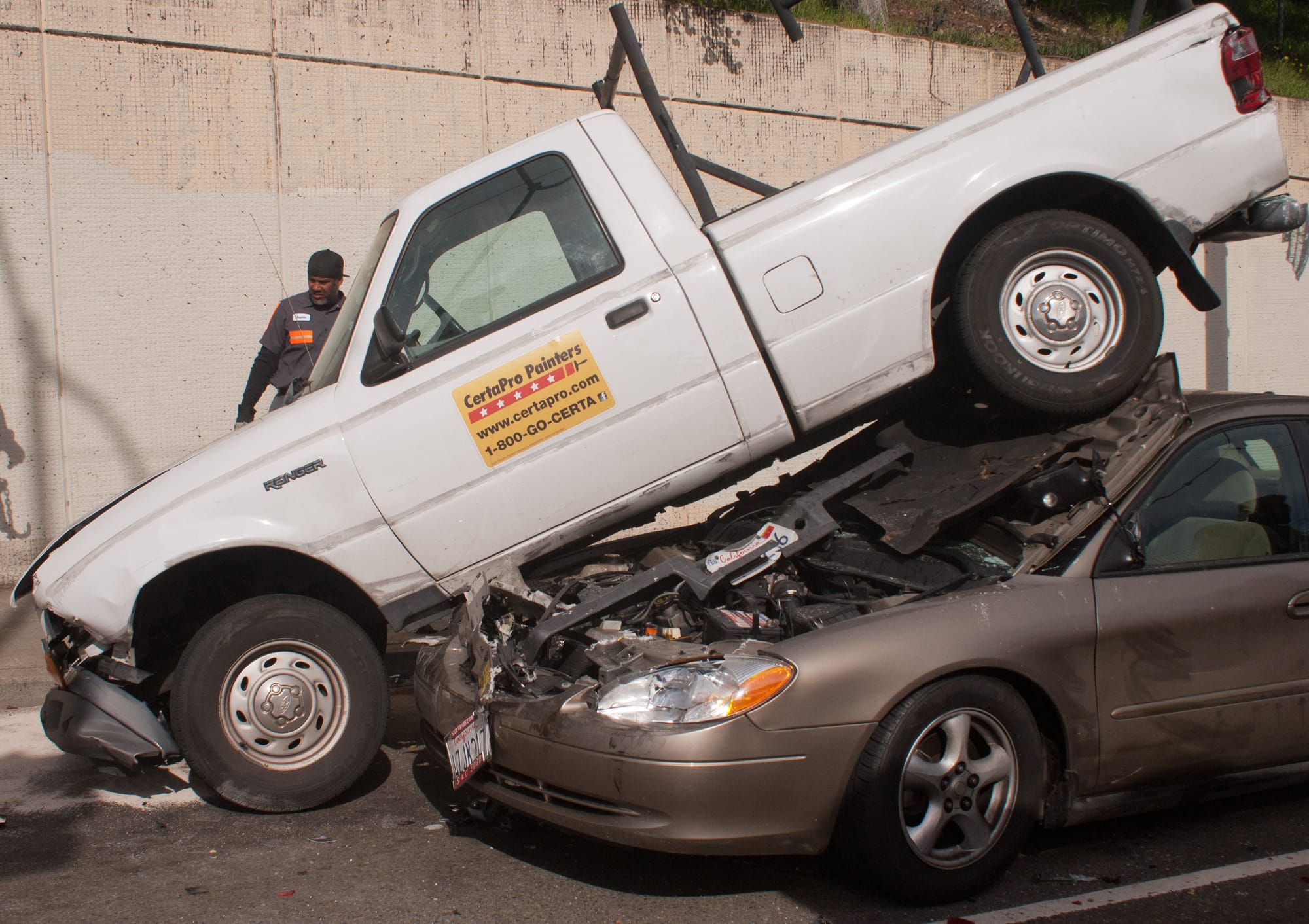 Multiple vehicle accident, where car rear ended pickup causing chain-reaction accident with two injuries, at the intersection of Ocean, Geneva and Phelan Avenues. February 12, 2016 . (Photo by Franchon Smith/The Guardsman)