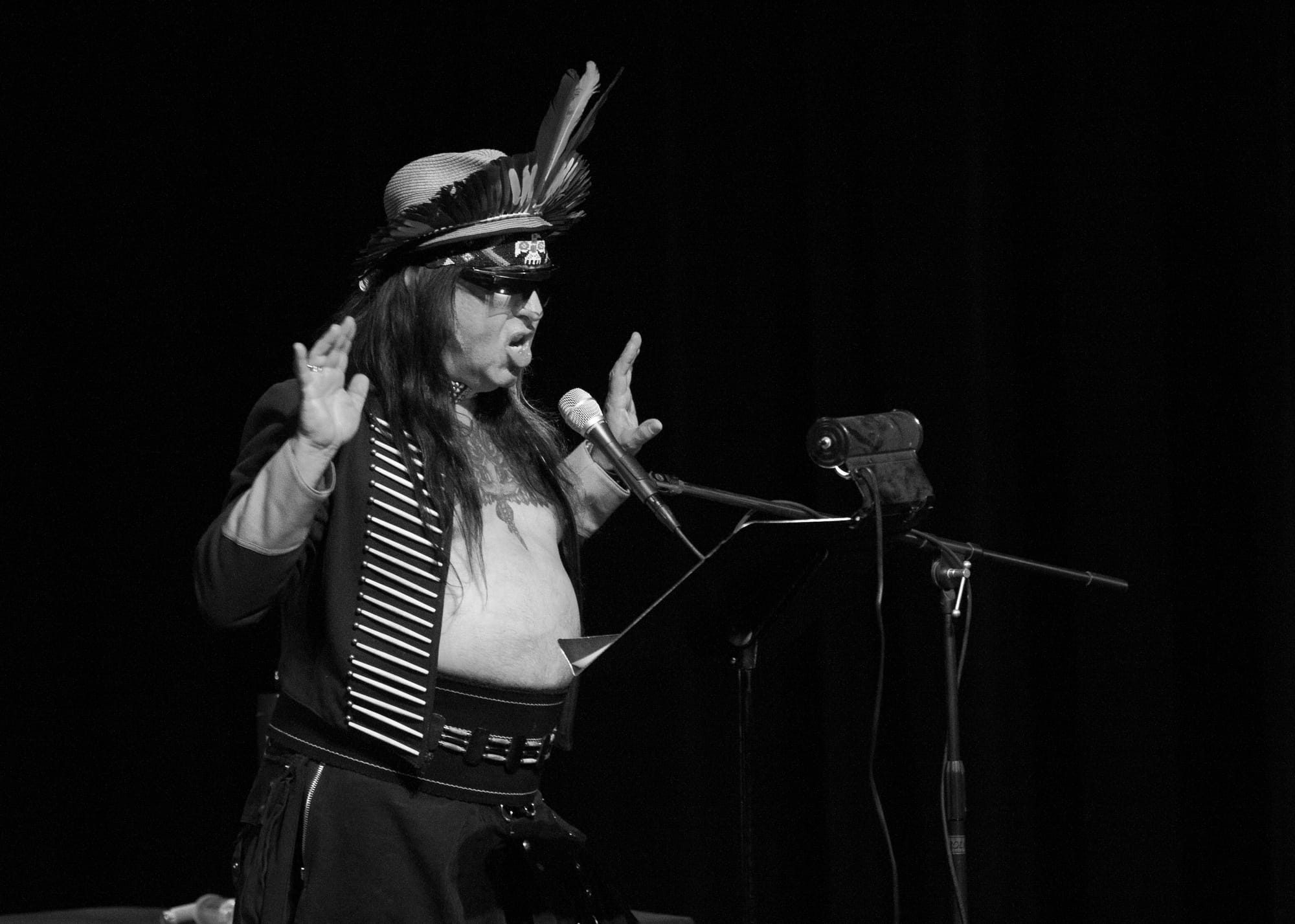 Guillermo Gómez-Peña performed as “El Mad Mex” at the Diego Rivera Theatre. (Photo by James Fanucchi/ Special to The Guardsman)