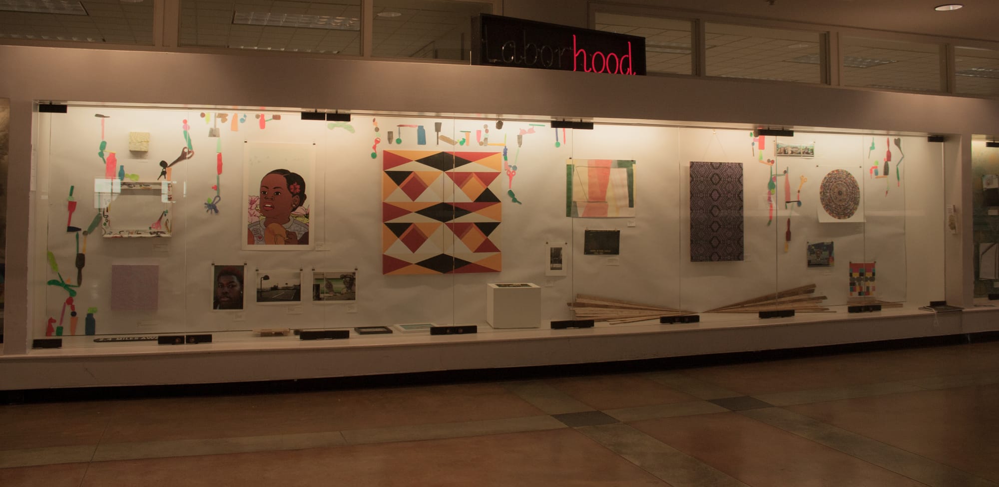 “Labor HOOD” exhibit posted in the Louise & Claude Rosenberg Jr. Library. Photo taken on Monday, August 28, 2017. (AP Photo/ Julia Fuller)