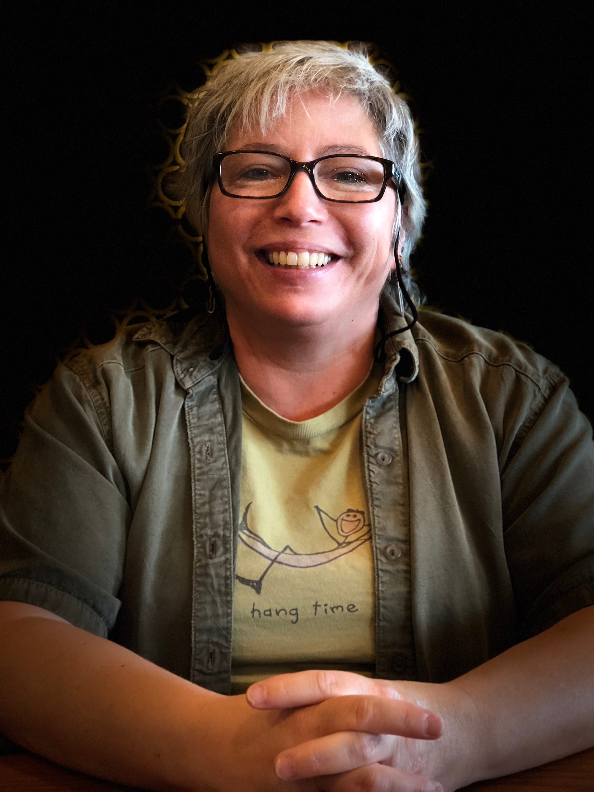 Candid photo of Broadcasting Department Professor Dana Jae Labrecque. Photo by Hugh H. Lovell.