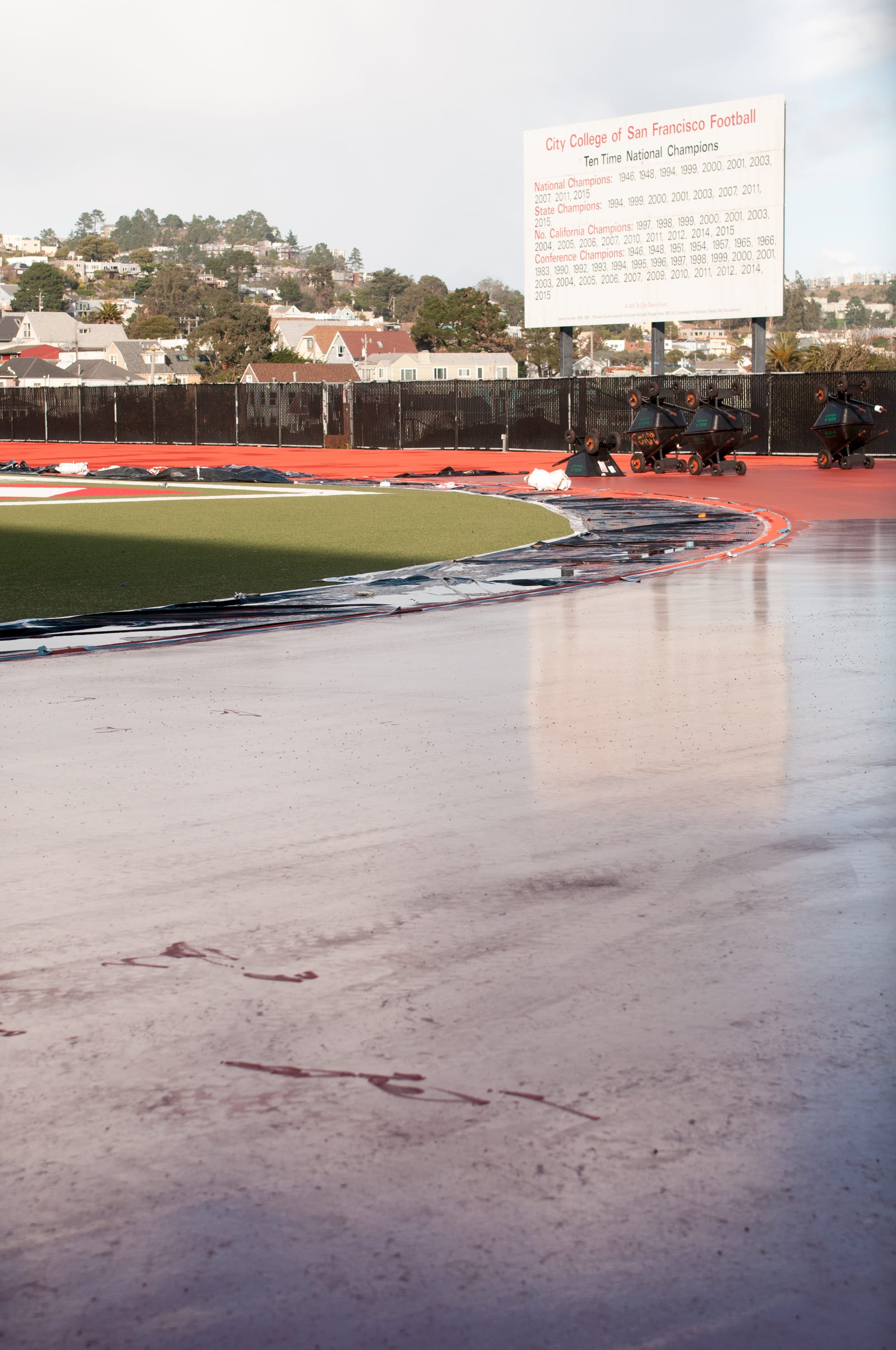 Ocean Campus track during the process of being resurfaced. Photo taken on Jan. 9, 2018 by Franchon Smith.