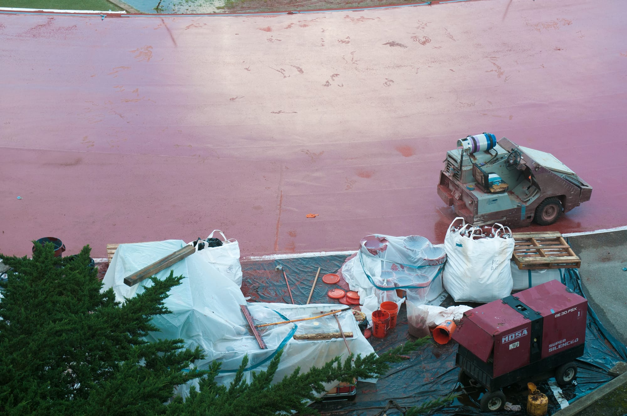 Ocean Campus track during the process of being resurfaced. January 09, 2018. Photo by Franchon Smith/The Guardsman